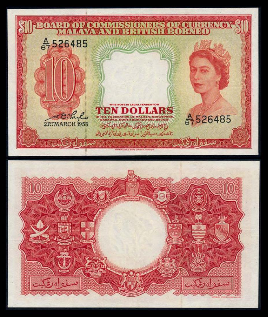Malaya Br Borneo $10 1953 QEII VF (1 of 1)