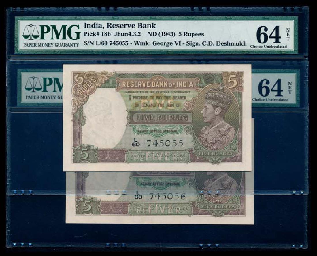 India 2x5 Rupees 1943 KGVI PMG (1 of 1)