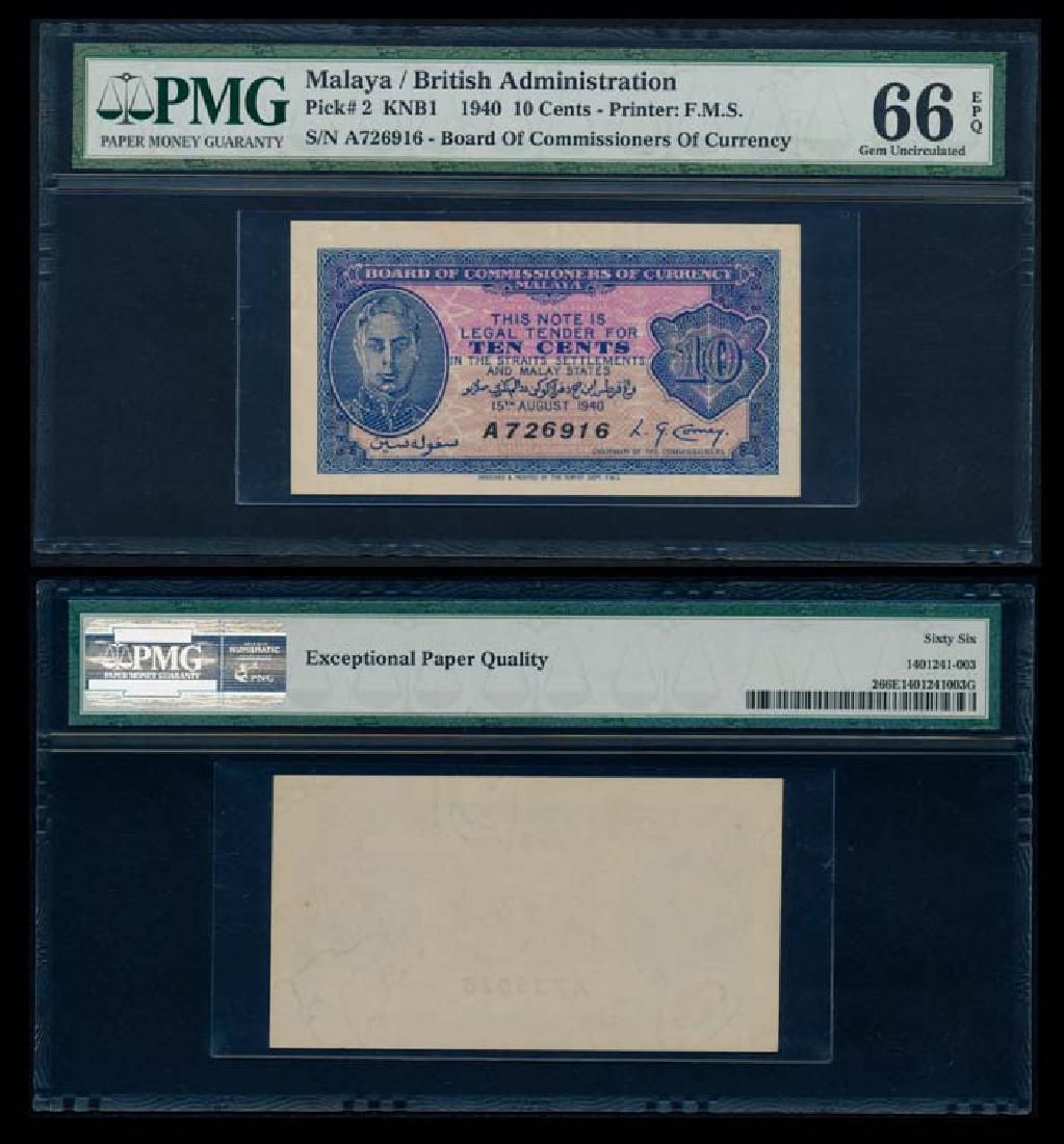 Malaya 10c 1940 KGVI PMG Gem UNC66EPQ (1 of 1)