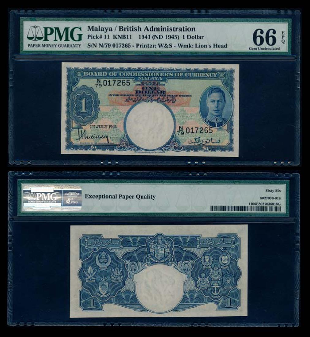 Malaya $1 1941 KGVI PMG Gem UNC66EPQ (1 of 1)