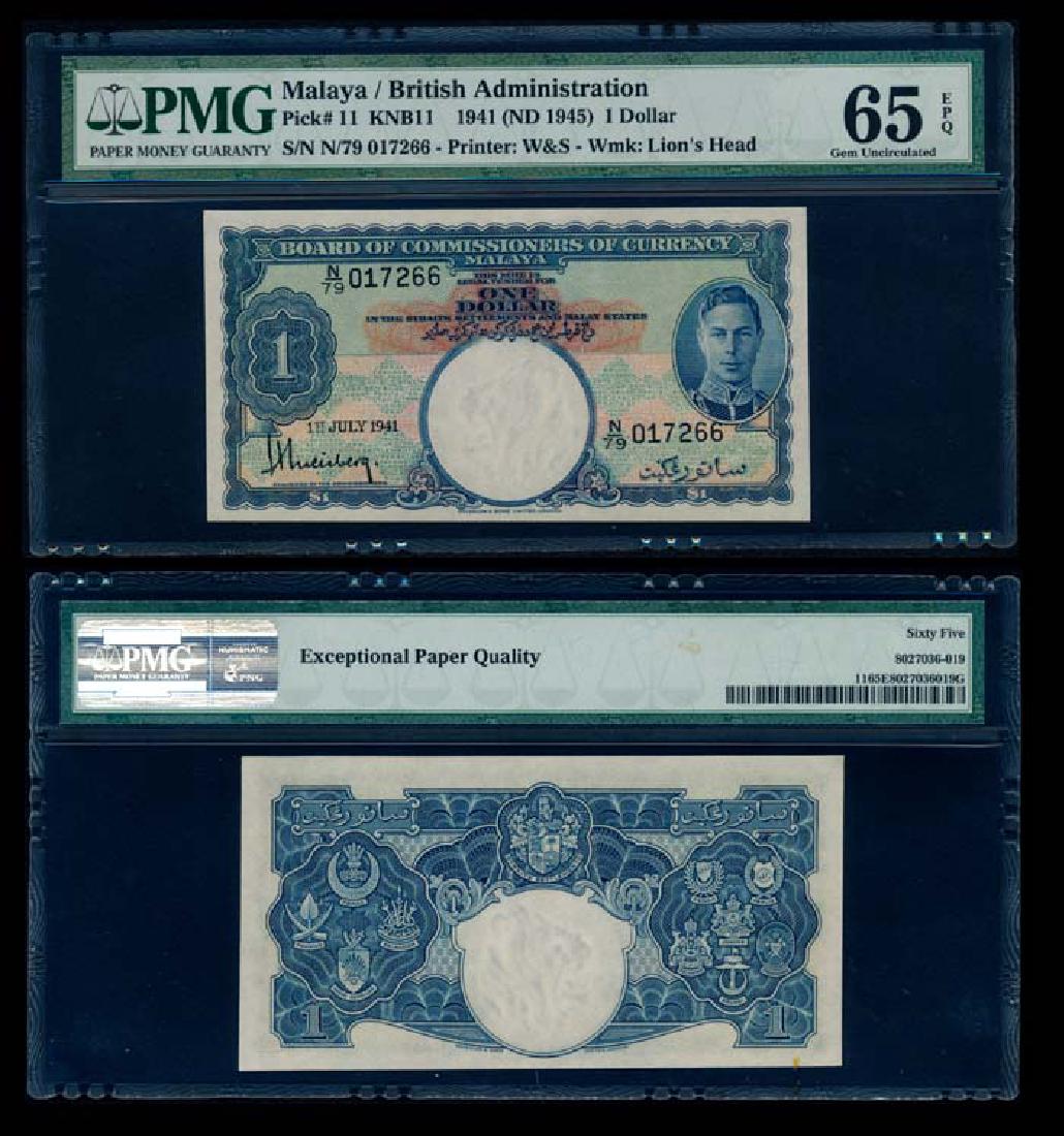 Malaya $1 1941 KGVI PMG Gem UNC65EPQ (1 of 1)