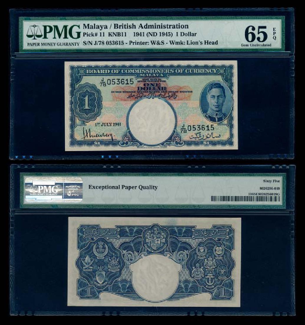 Malaya $1 1941 KGVI PMG Gem UNC65EPQ (1 of 1)