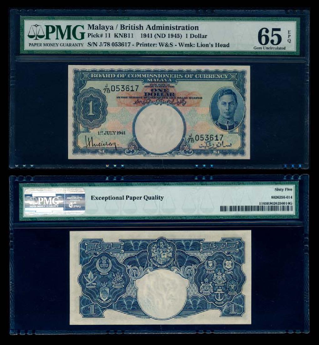Malaya $1 1941 KGVI PMG Gem UNC65EPQ (1 of 1)