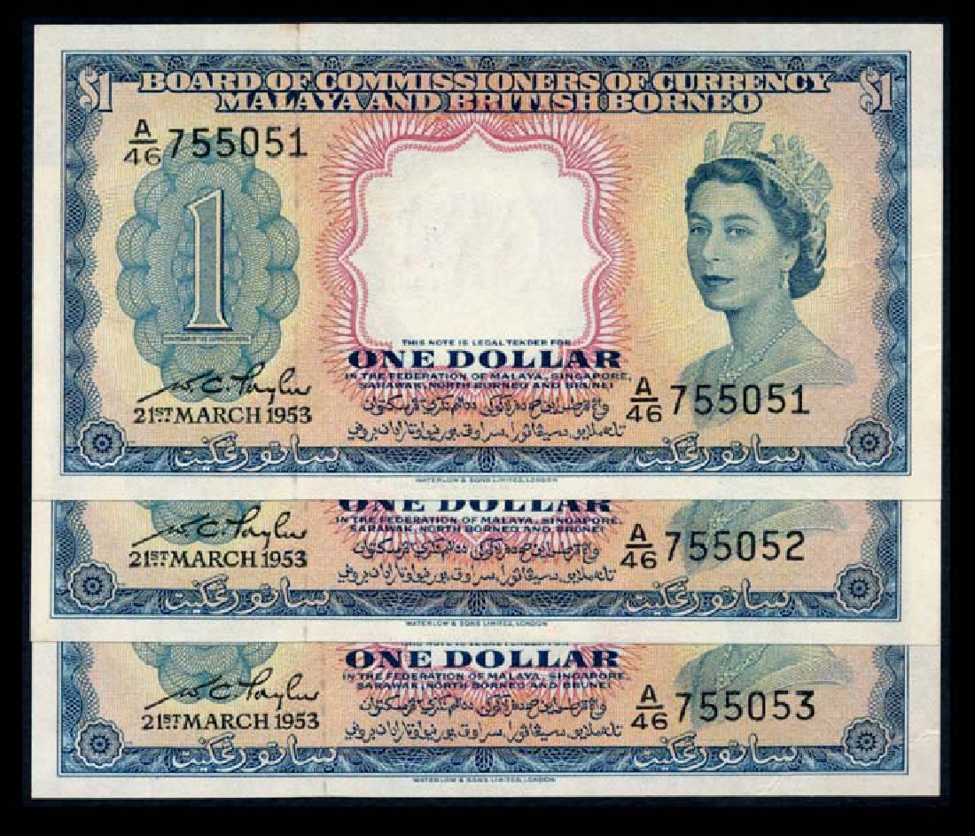 Malaya Br Borneo 3x$1 1953 QEII AU-UNC (1 of 1)