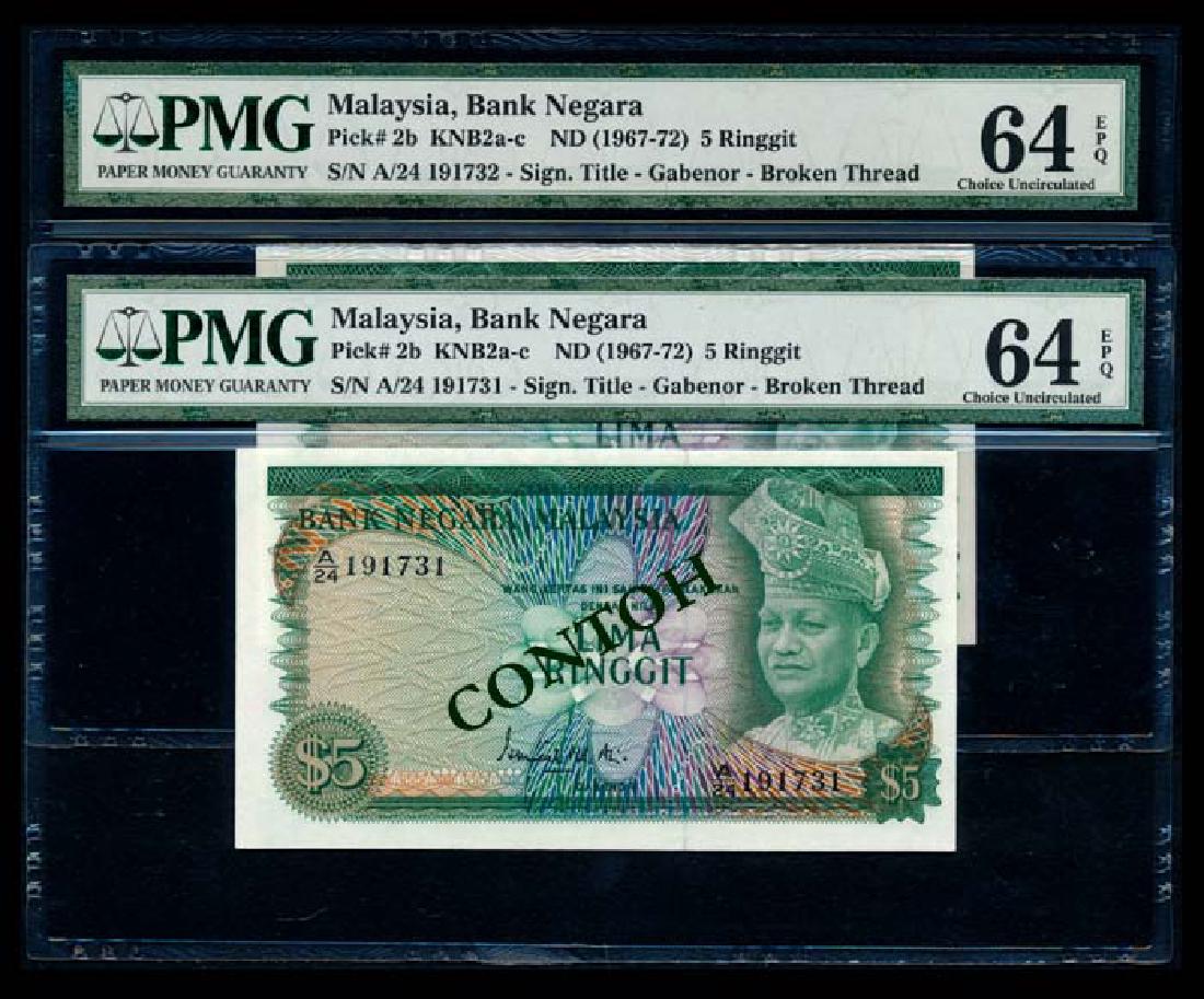 Malaysia 2x$5 1967-72 PMG Choice UNC64EPQ (1 of 1)