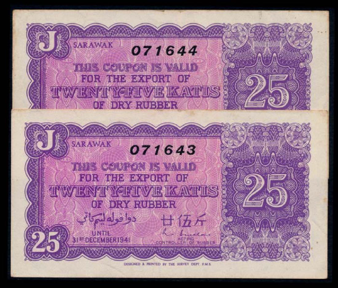 Sarawak Rubber Export Coupon 2x25 Katis 1941 (1 of 1)