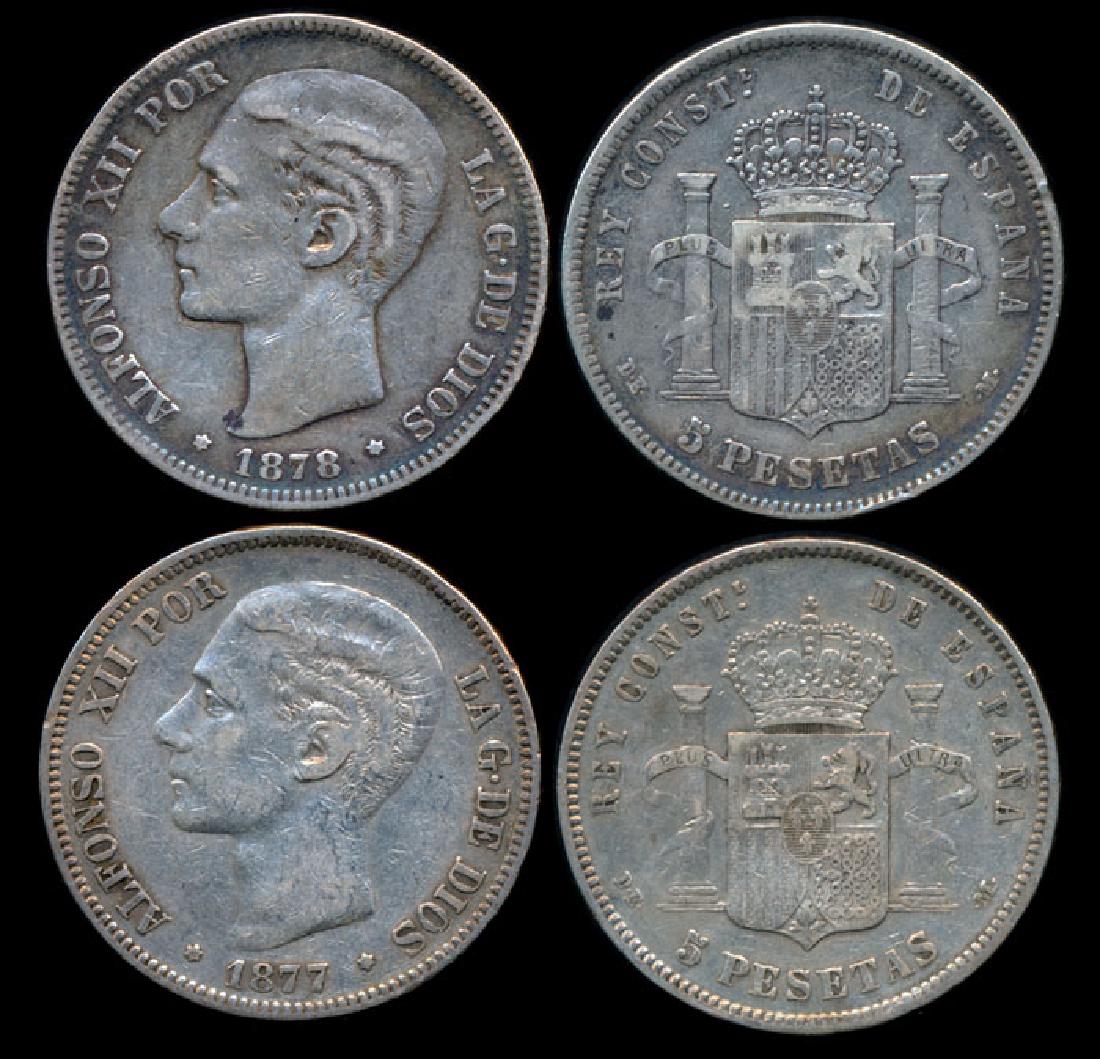 Spain 2x5 Pesetas 1877-78 (1 of 1)