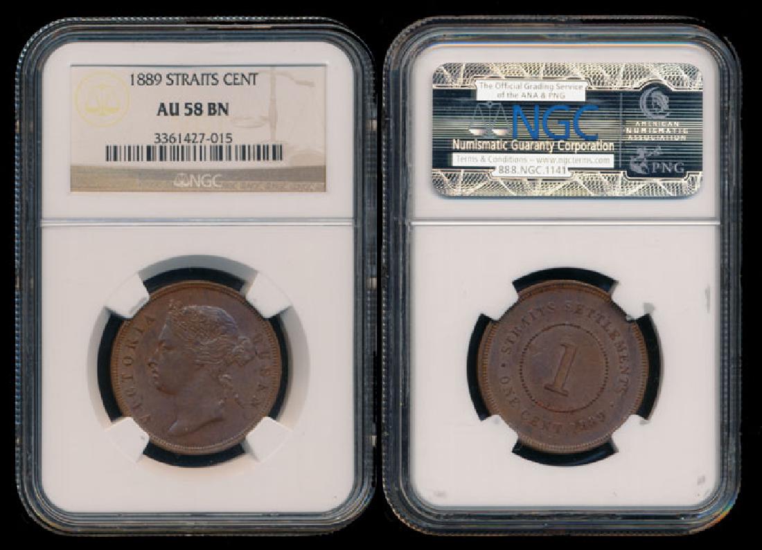 Straits Settlements QV 1c 1889 NGC AU58BN (1 of 1)