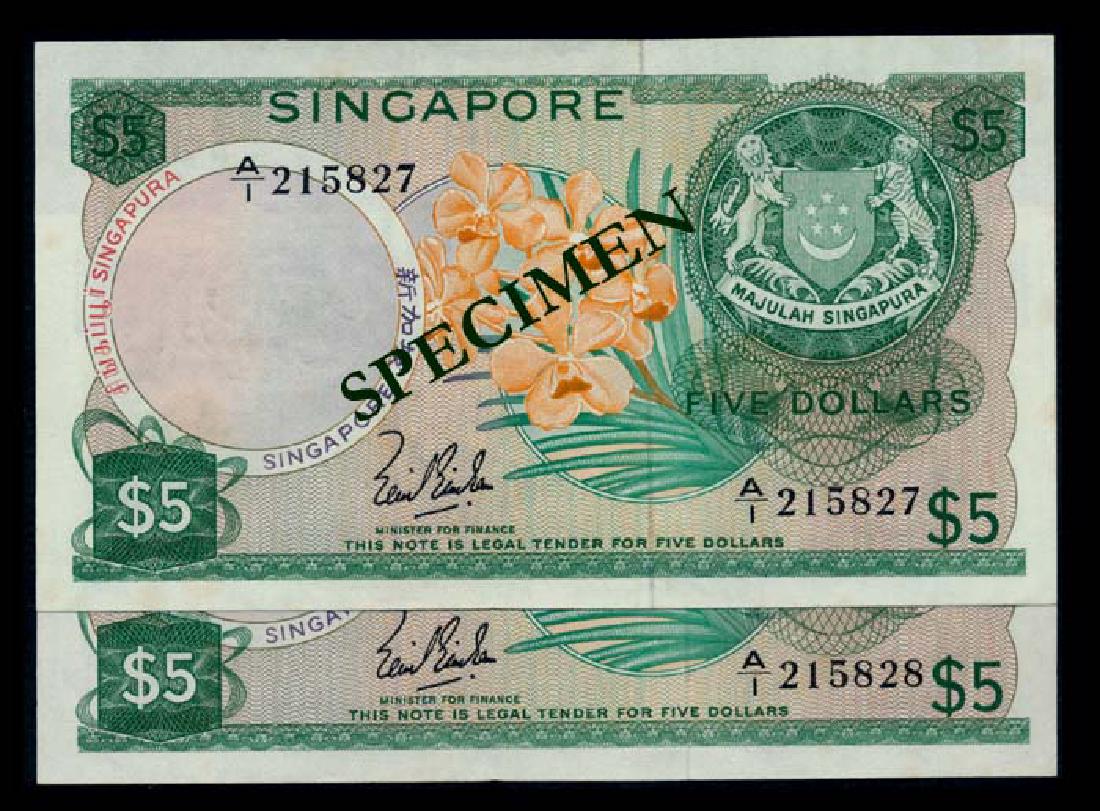 Singapore 2x$5 1967 LKS 1st prefix AU (1 of 1)