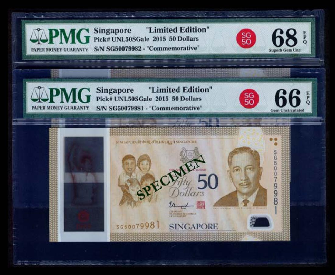 Singapore 2x$50 2015 TS PMG (1 of 1)