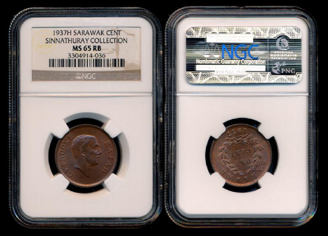 Sarawak CV Brooke 1c 1937H NGC MS65RB: Sarawak C.V. Brooke, Cent, (KM.18), 1937H, NGC MS65RB. From the Sinnathuray Family Collection.