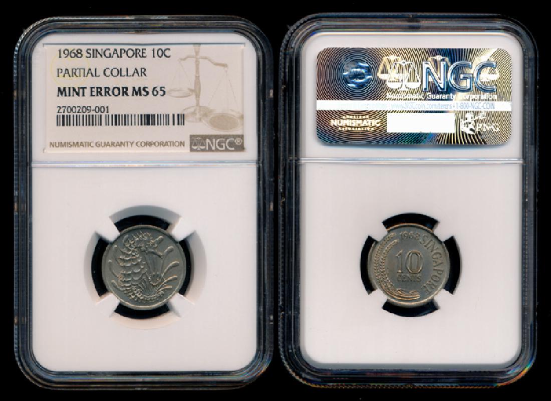 Singapore 10c 1968 mint error NGC MS65 (1 of 1)
