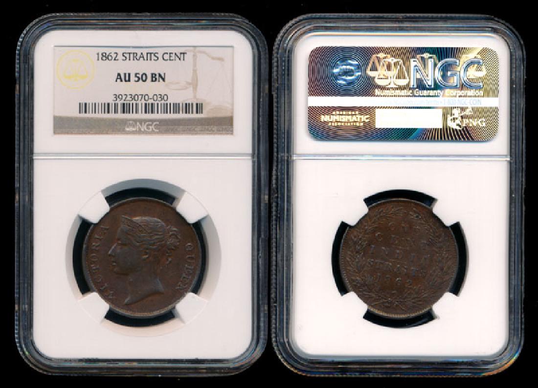 Straits Settlements 1c 1862 NGC AU50BN (1 of 1)