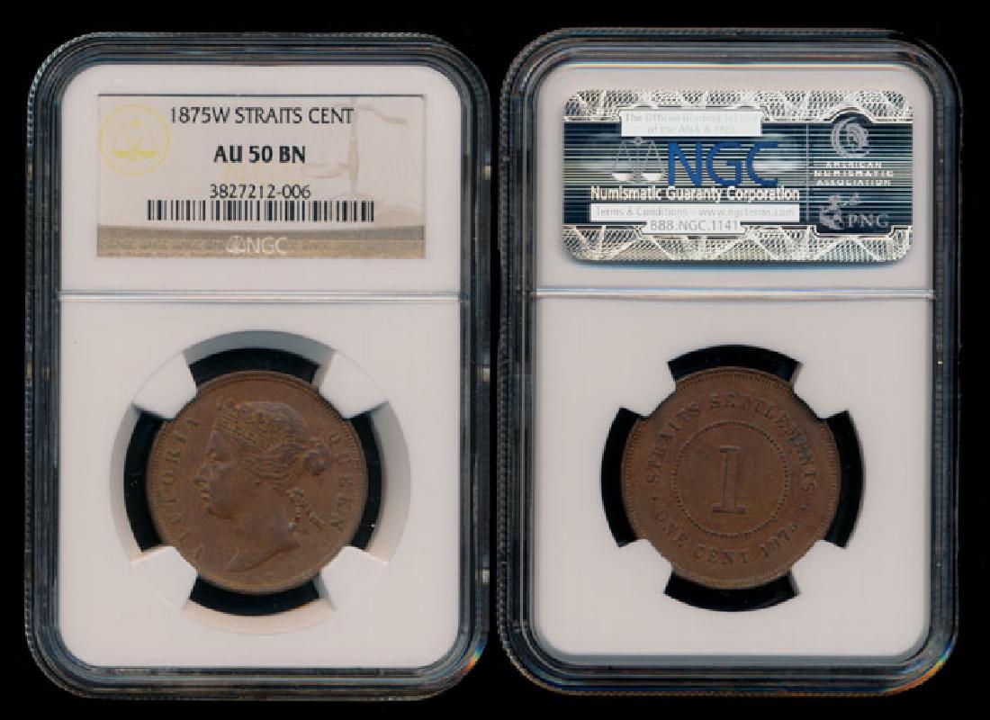Straits Settlements QV 1c 1875W NGC AU50BN (1 of 1)