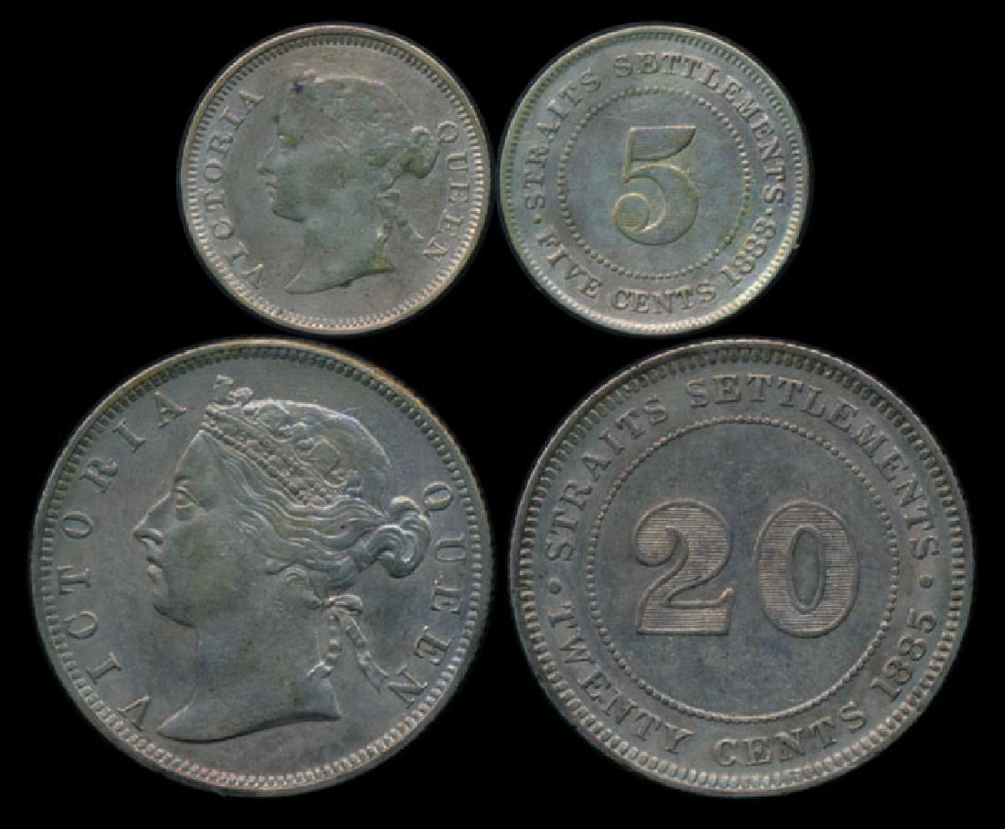 Straits Settlements QV 5c 1883 20c 1885 (1 of 1)