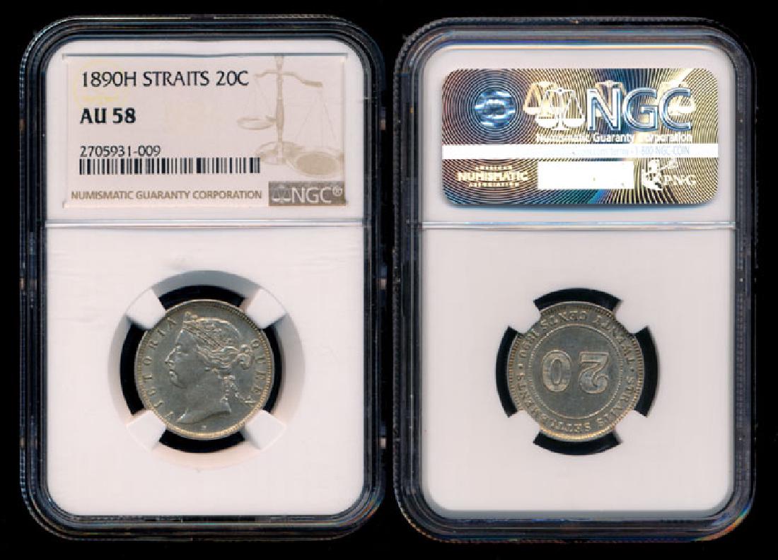 Straits Settlements QV 20c 1890H NGC AU58 (1 of 1)