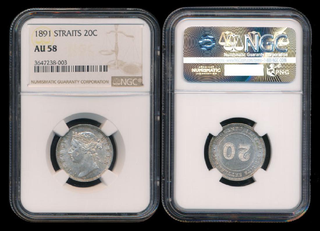 Straits Settlements QV 20c 1891 NGC AU58 (1 of 1)