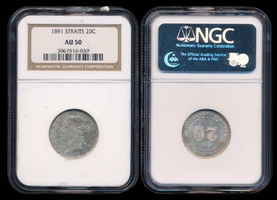 Straits Settlements QV 20c 1891 NGC AU50 (1 of 1)