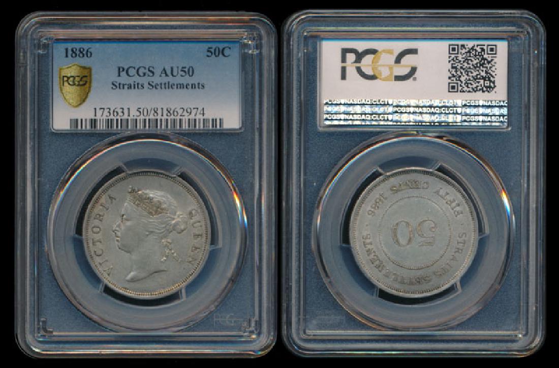 Straits Settlements QV 50c 1886 PCGS AU50 (1 of 1)