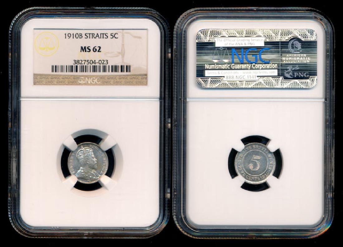 Straits Settlements KEVII 5c 1910B NGC MS62 (1 of 1)