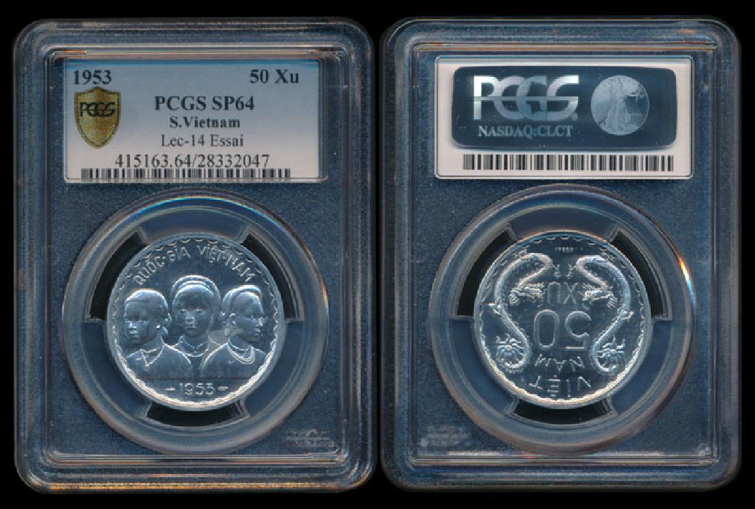 Viet Nam/South 50Xu 1953 Essai specimen PCGS: Viet Nam/South 50 Xu, (Lec-14), 1953, Essai, specimen, PCGS SP64.
