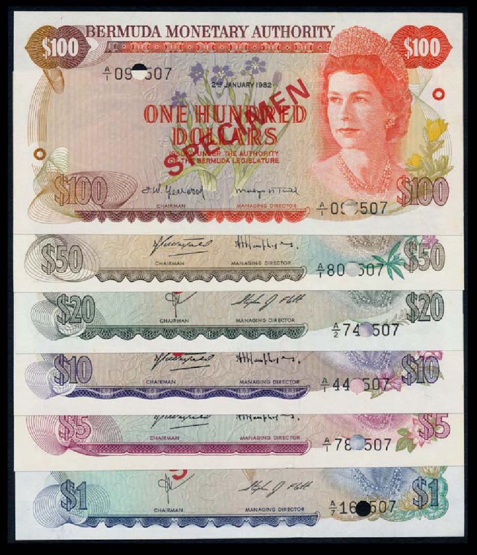 6 Bermuda $1-$100 1978-84 QEII  specimens (1 of 1)