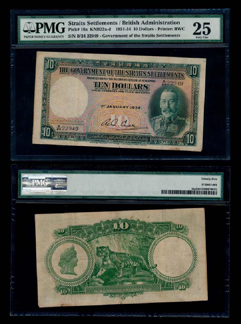 Straits Settlements $10 1934 KGVI PMG VF25 (1 of 1)