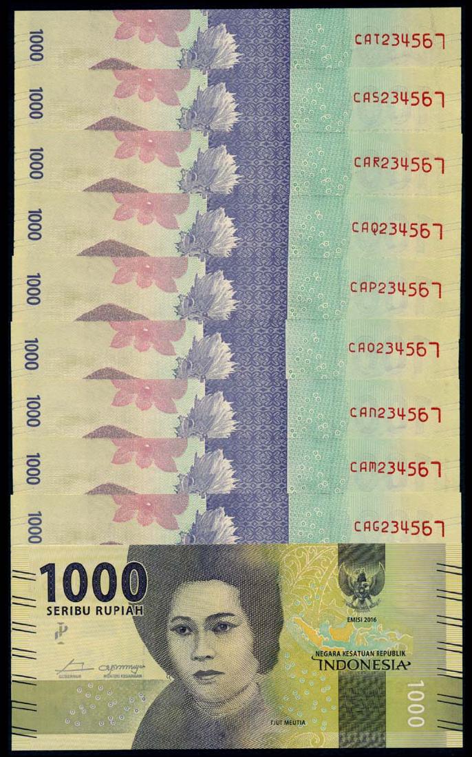 Indonesia 10x1000 Rupiah 2016 all 234567 (1 of 1)