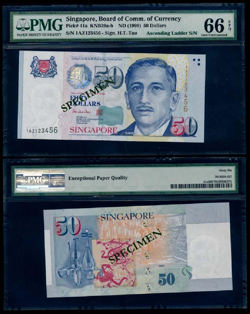 Singapore $50 1999 HTT 1AZ 123456 PMG (1 of 1)