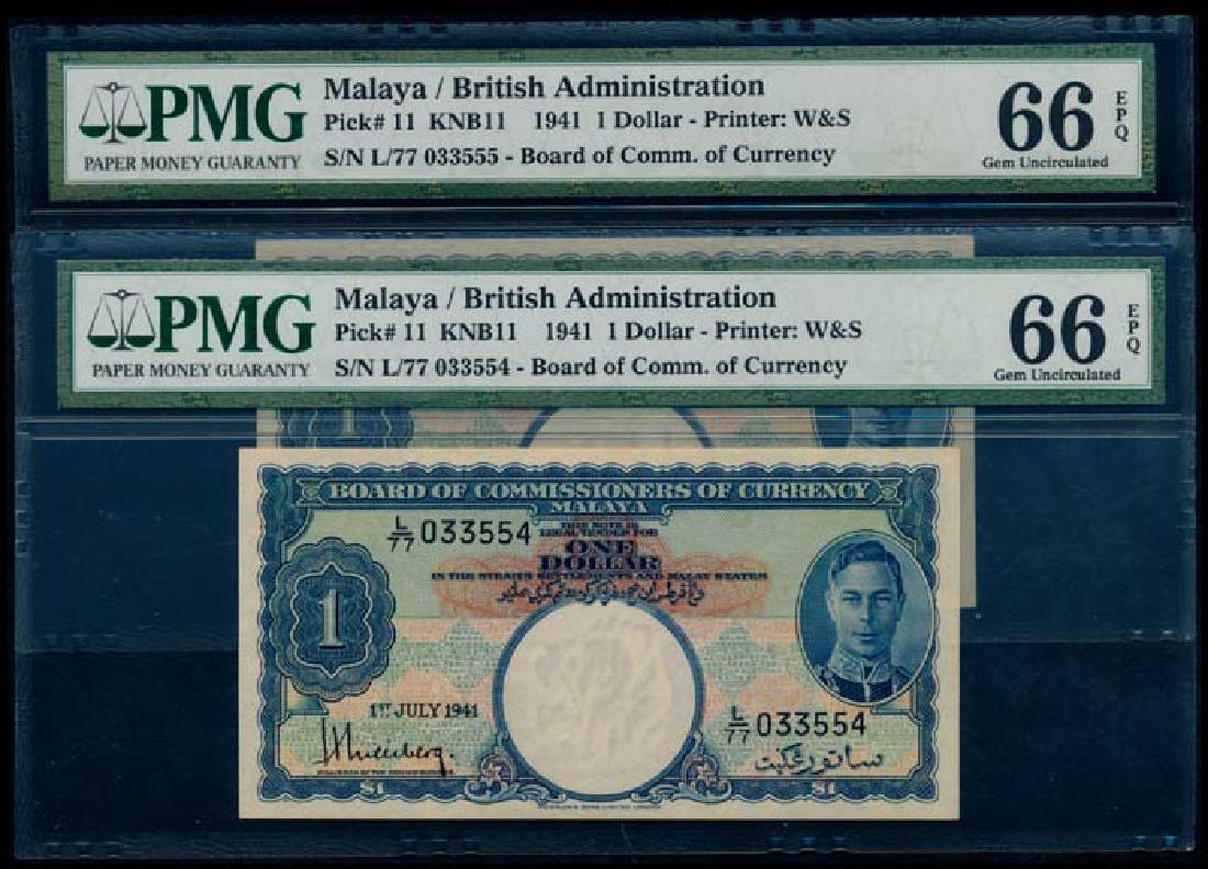 Malaya 2x$1 1941 KGVI PMG (1 of 1)