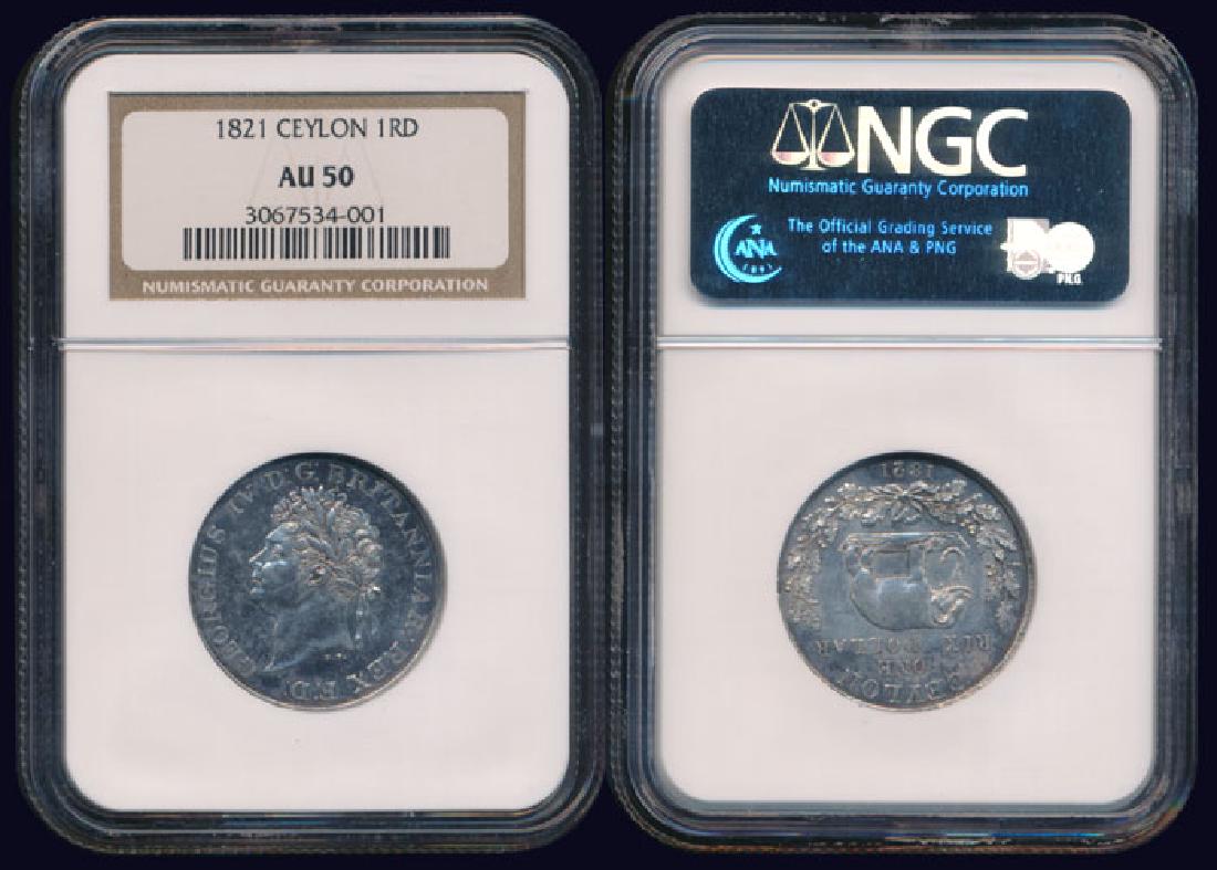 Ceylon George IV Rix Dollar 1821 NGC AU50 (1 of 1)