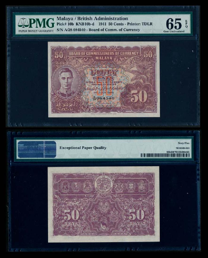 Malaya 50c 1941 KGVI PMG Gem UNC65EPQ (1 of 1)