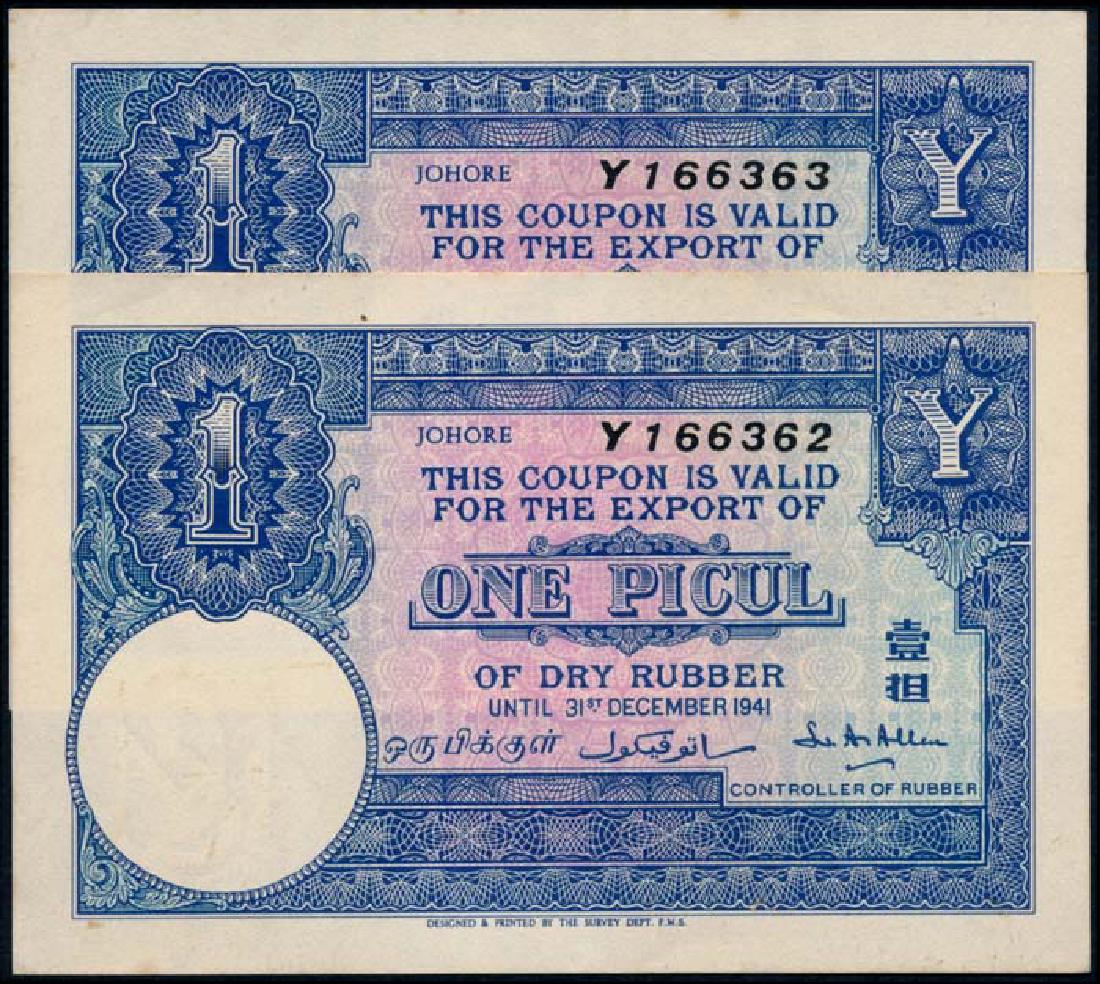2 Malaya Rubber Export Coupon 1 Picul 1941 (1 of 1)