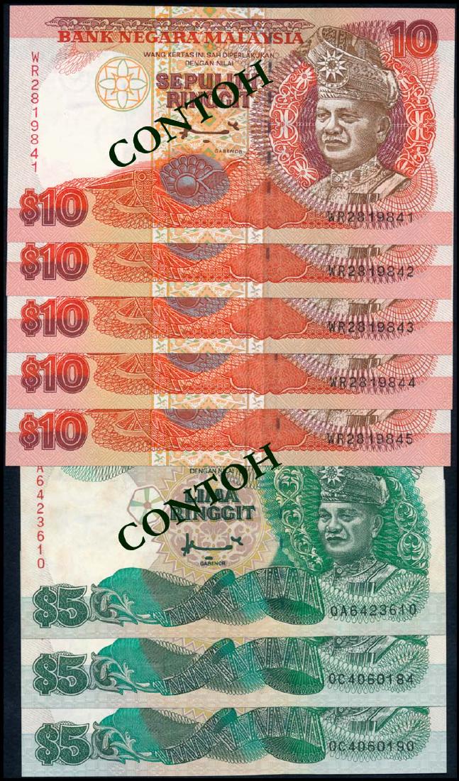 Malaysia 3x$5 5x$10 1995-98 (1 of 1)