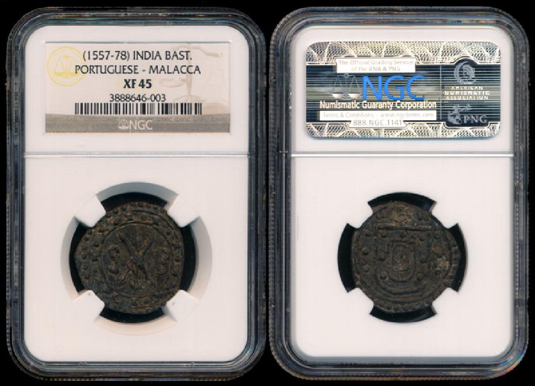 Malaysia Portuguese Malacca Bastardo 1557-78: Malaysia Portuguese Malacca, Bastardo, (1557-78), NGC XF45.