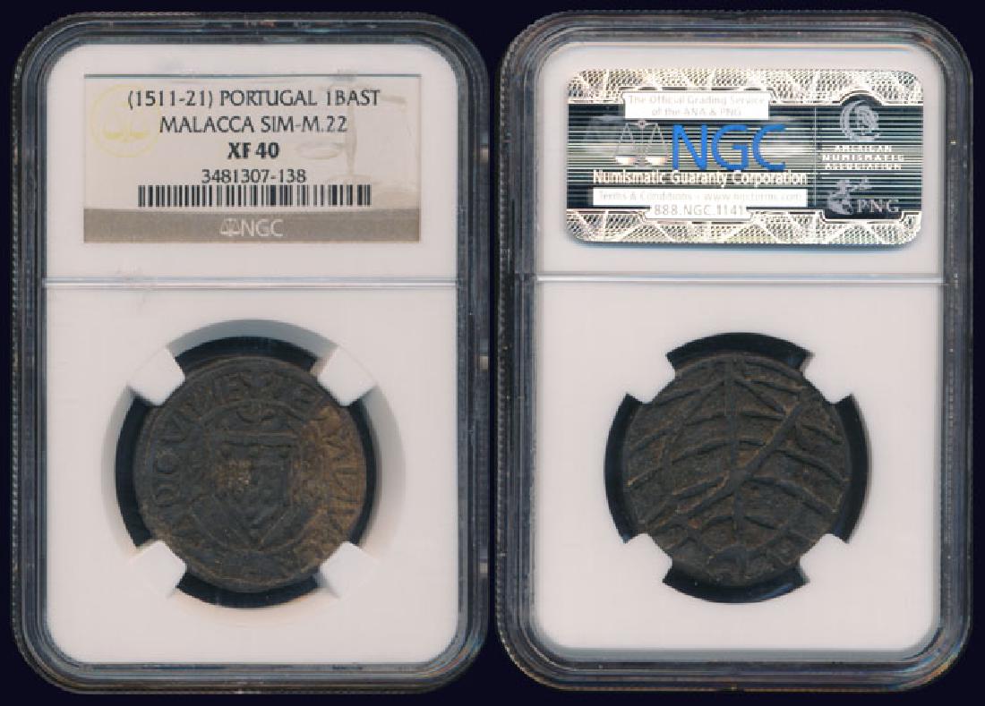 Malaysia Portuguese Malacca Bastardo 1511-21: Malaysia Portuguese Malacca, Aleixo de Menezes, Bastardo, (Sim M.22), (1511-21), NGC XF40. From the Peninsula Collection.