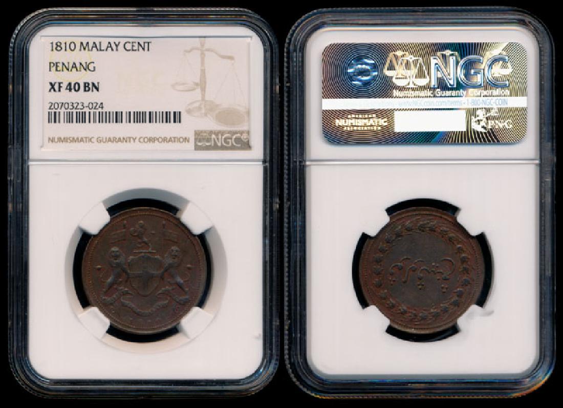 Malaysia Penang 1c 1810 NGC XF40BN: Malaysia Penang, Cent, (KM.13), 1810, NGC XF40BN.