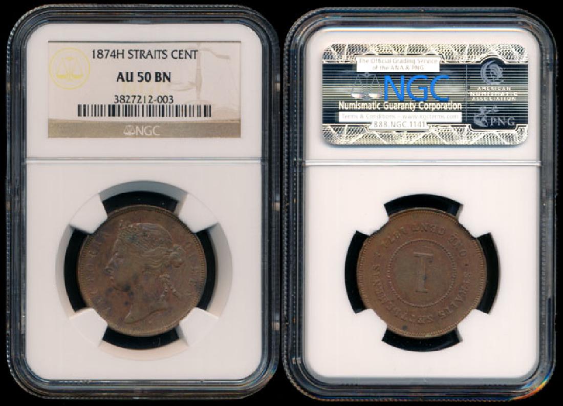 Straits Settlements QV 1c 1874H NGC AU50BN (1 of 1)