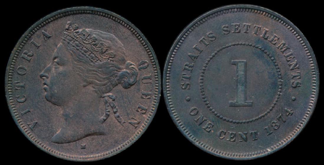 Straits Settlements QV 1c 1874H EF (1 of 1)