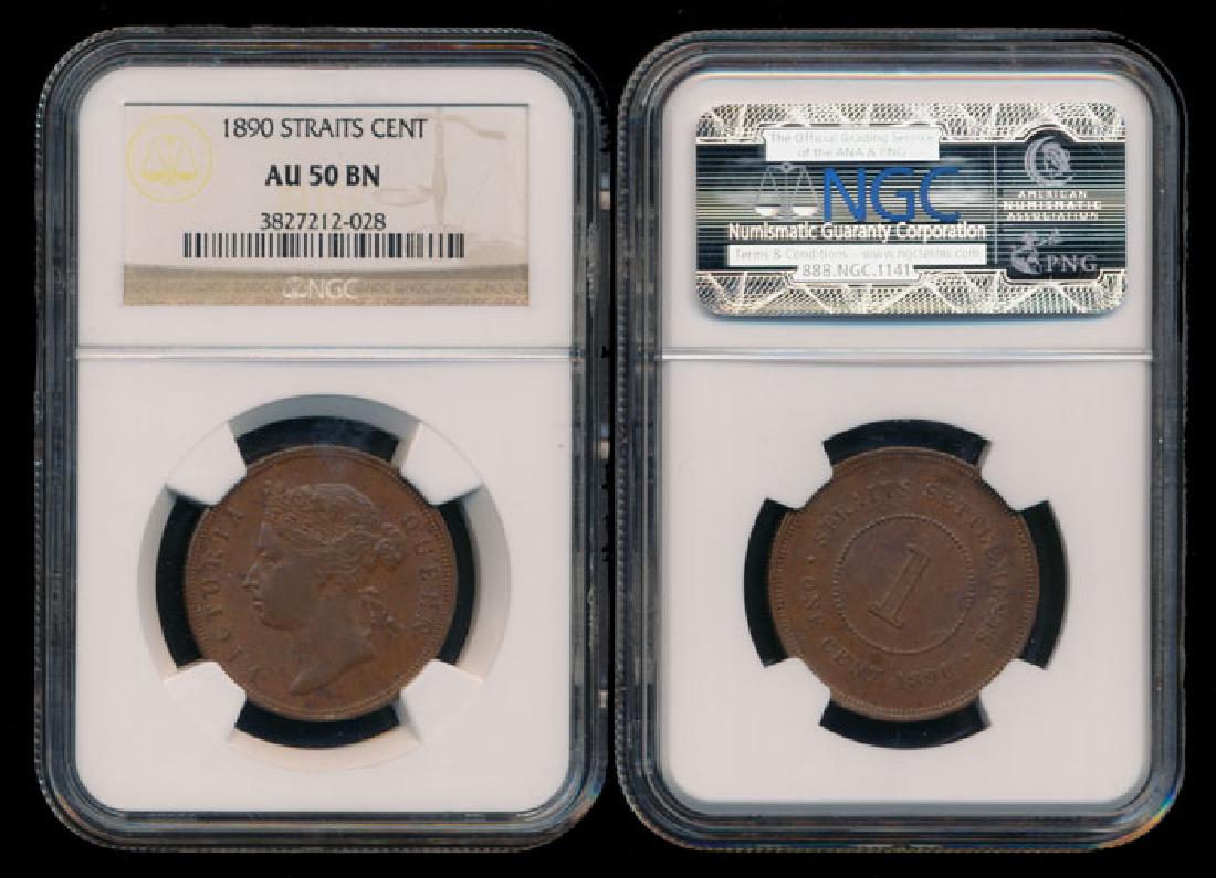 Straits Settlements QV 1c 1890 NGC AU50BN (1 of 1)