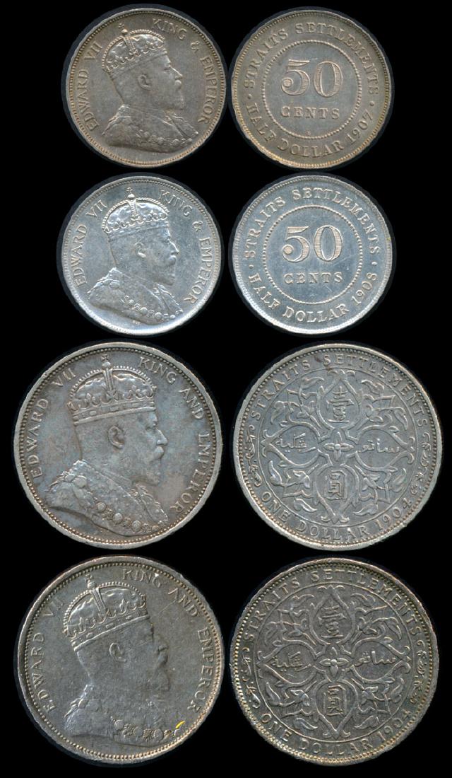 4 Straits Settlements KEVII 50c-$1 1904-08 (1 of 1)