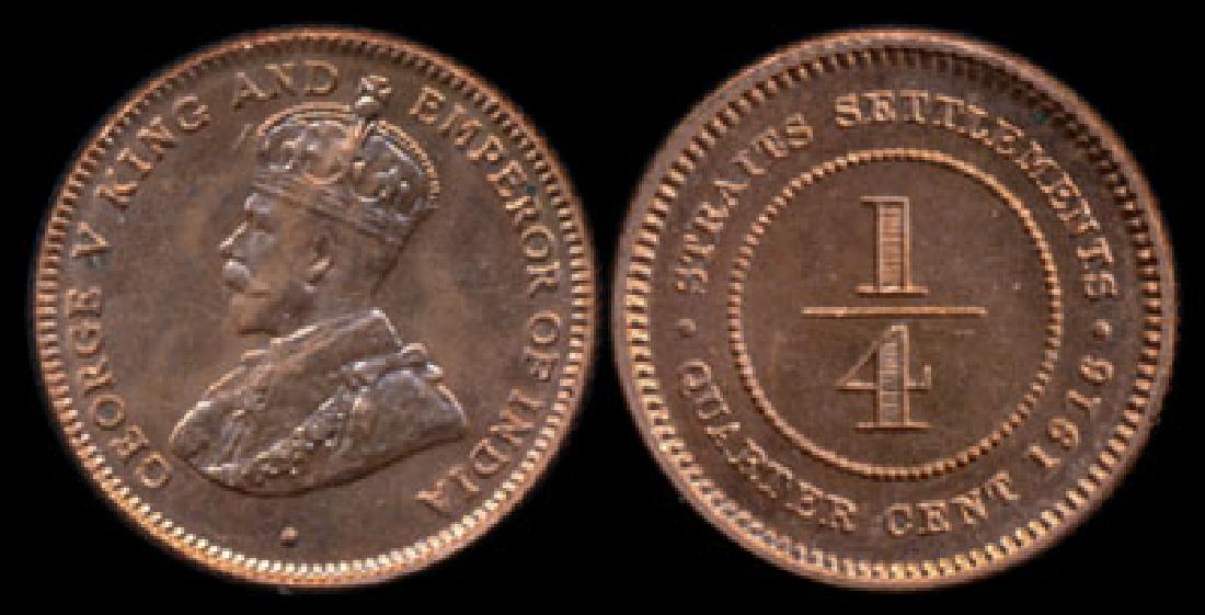 Straits Settlements KGV 1/4c 1916 AU-UNC (1 of 1)