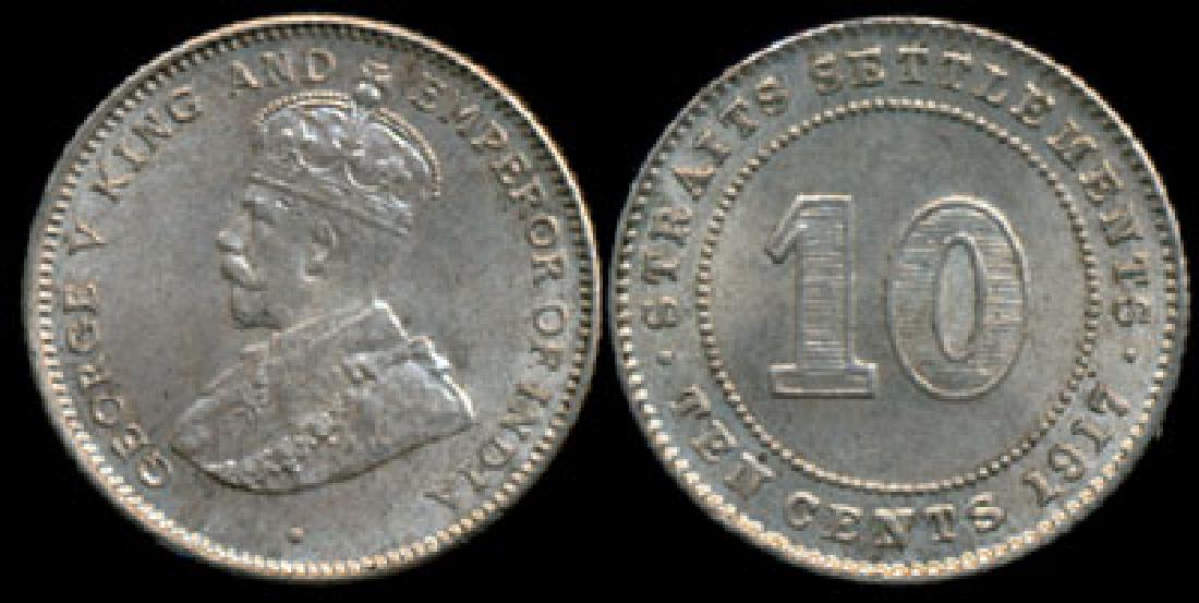 Straits Settlements KGV 10c 1917 AU-UNC (1 of 1)