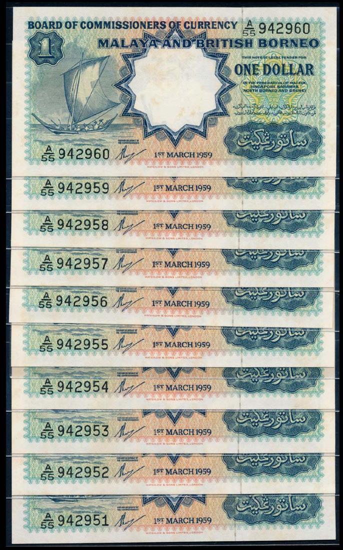 Malaya Br Borneo 10x$1 1959 sailing boat (1 of 1)