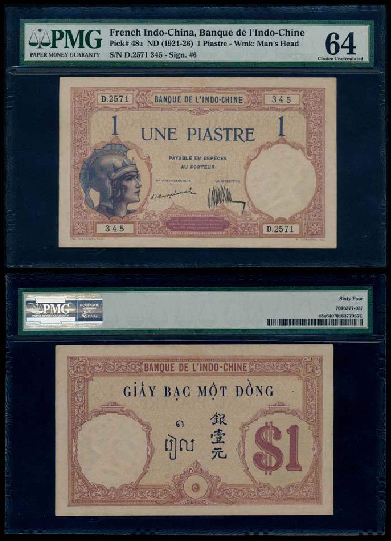 French Indo-China 1 Piastre 1921-26 PMG (1 of 1)