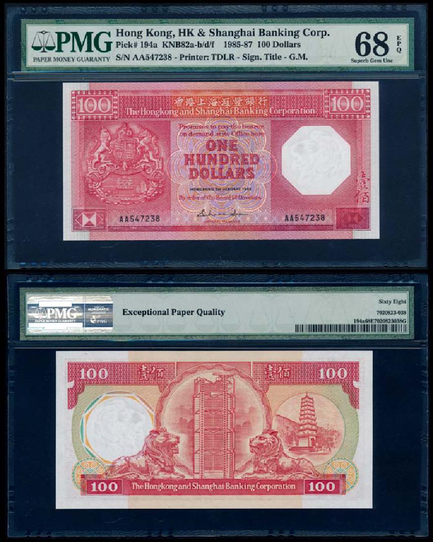 Hong Kong $100 1985 PMG Superb Gem UNC68EPQ (1 of 1)