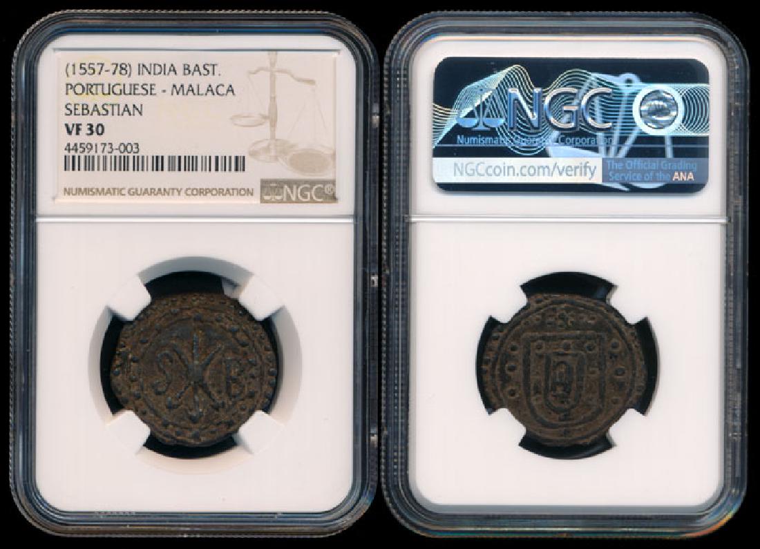 Malaysia Portuguese Malacca Bastardo 1557-78: Malaysia Portuguese Malacca, Sebastian, Bastardo, (1557-78), NGC VF30. From the Peninsula Collection.