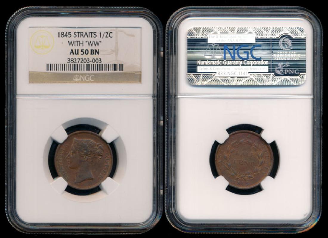 Straits Settlements EIC 1/2c 1845 with "WW" (1 of 1)