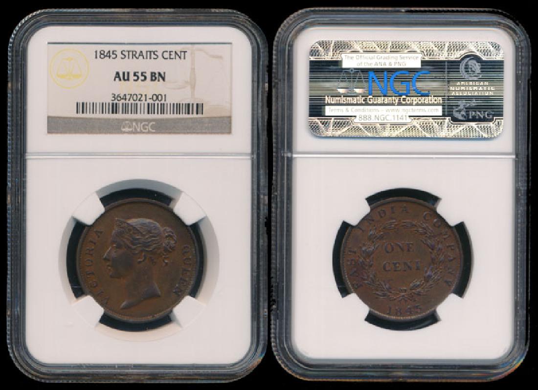 Straits Settlements EIC 1c 1845 NGC AU55BN (1 of 1)