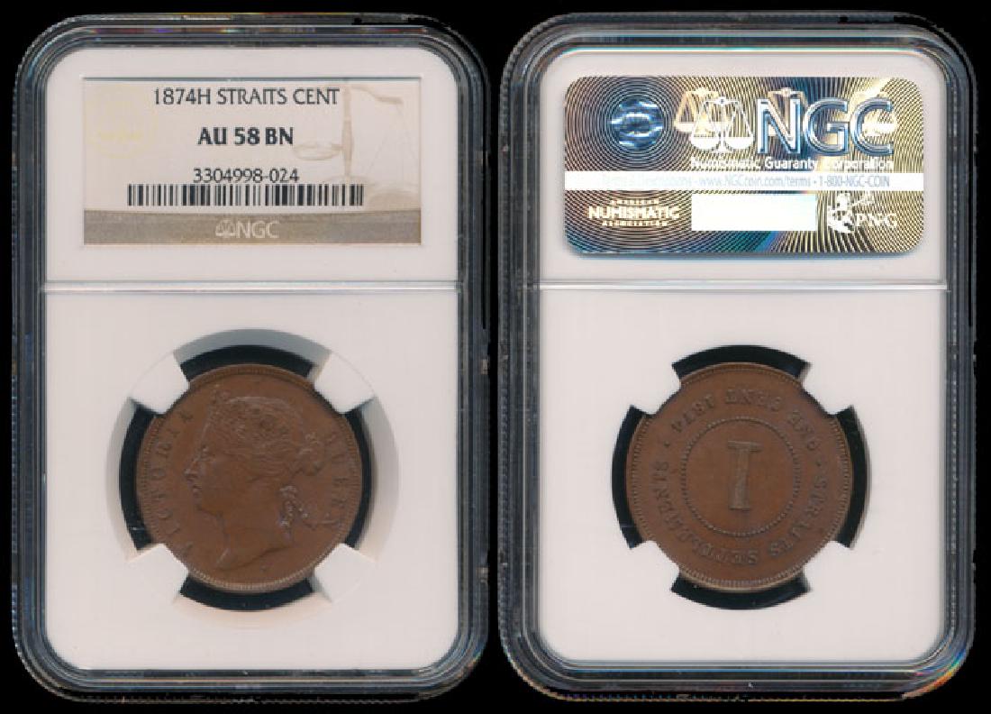Straits Settlements QV 1c 1874H NGC AU58BN (1 of 1)